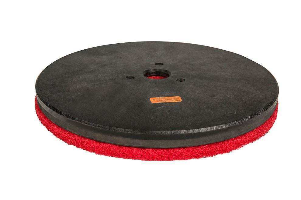 Pad holder for SUNMAX floor scrubber machines with 22-inch red burnishing pad for cleaning and scrubbing