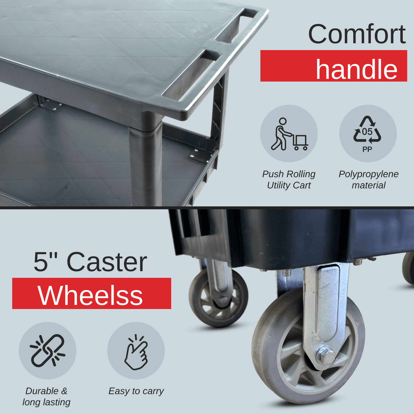 SC2500DP Heavy-Duty Utility Cart with Flat Top Shelf β 2-Tier Rolling Service Cart - SUNMAX