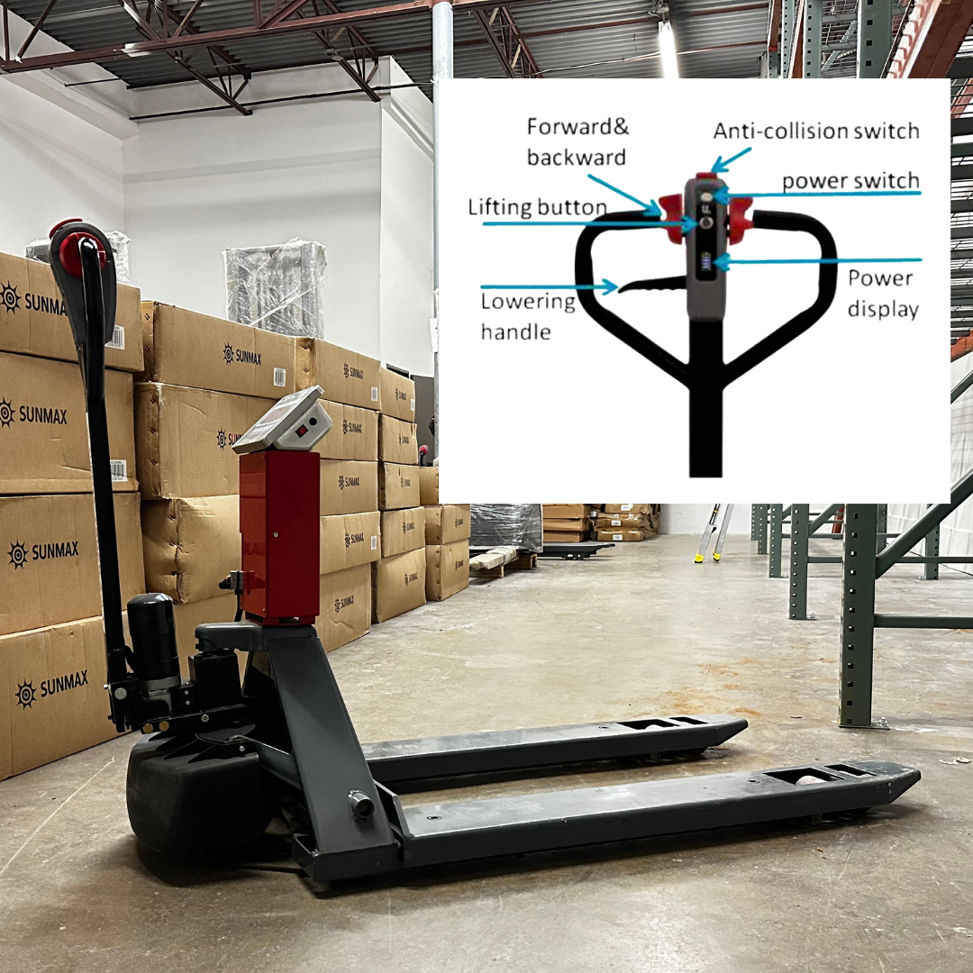 PT4400W Electric Pallet Jack with Built-in Scale, 4400 lbs Capacity, 45" x 27" Fork Size, Electric Brake