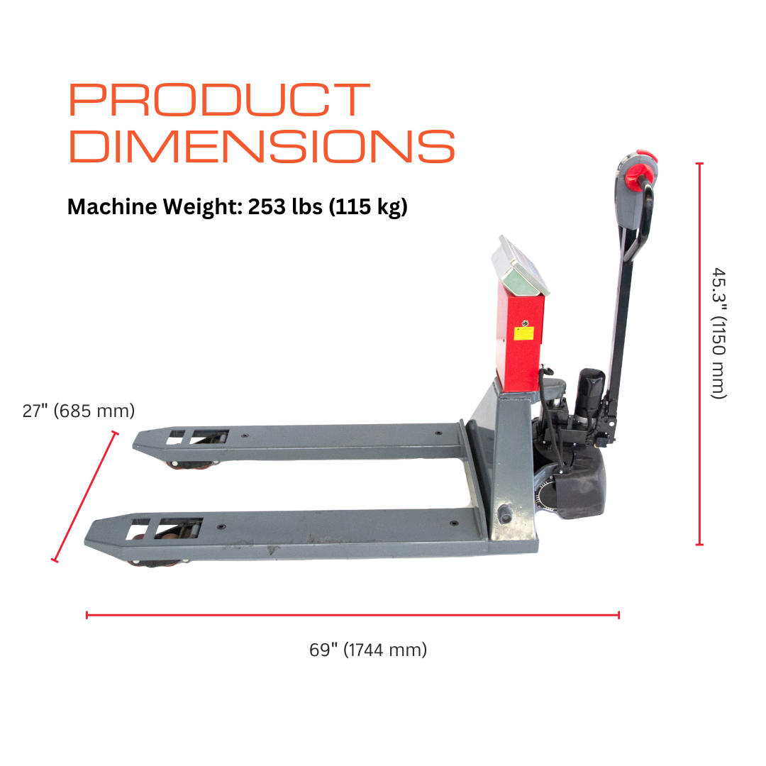 PT4400W Electric Pallet Jack with Built-in Scale, 4400 lbs Capacity, 45" x 27" Fork Size, Electric Brake