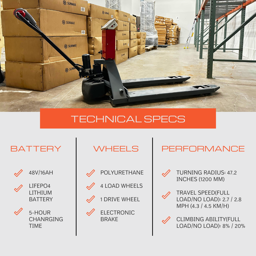 PT4400W Electric Pallet Jack with Built-in Scale, 4400 lbs Capacity, 45" x 27" Fork Size, Electric Brake