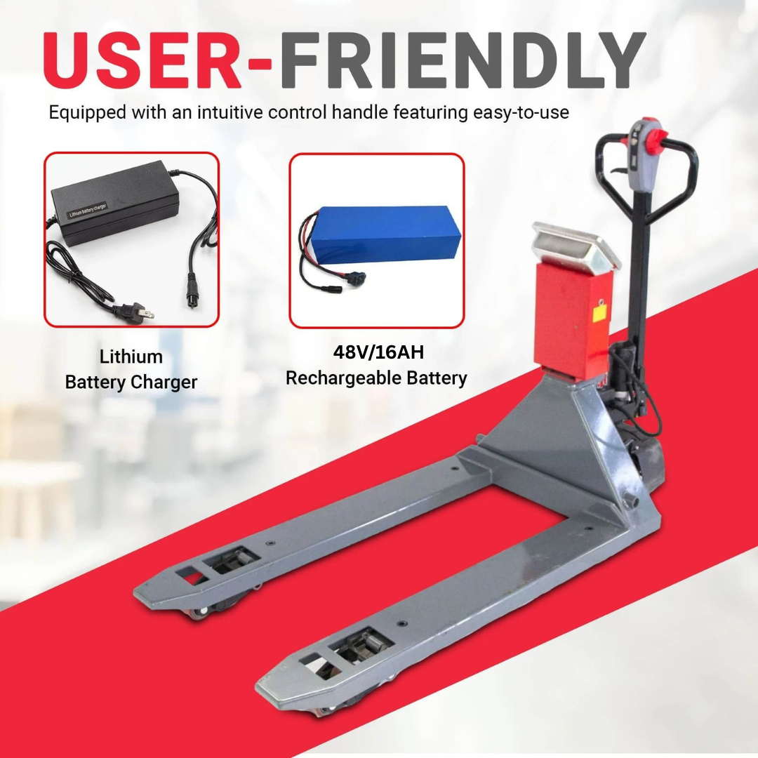 PT4400W Electric Walkie Pallet Truck with Built-in Scale, 4400 lbs Capacity, 45" x 27" Fork Size, Electric Brake