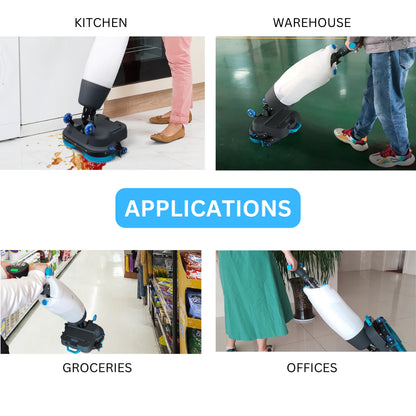 SM430 17" Walk-behind Floor Scrubber Machine, 360 Degree Rotating Head, 10000 sqft/h, Cordless Rechargeable Lithium Battery