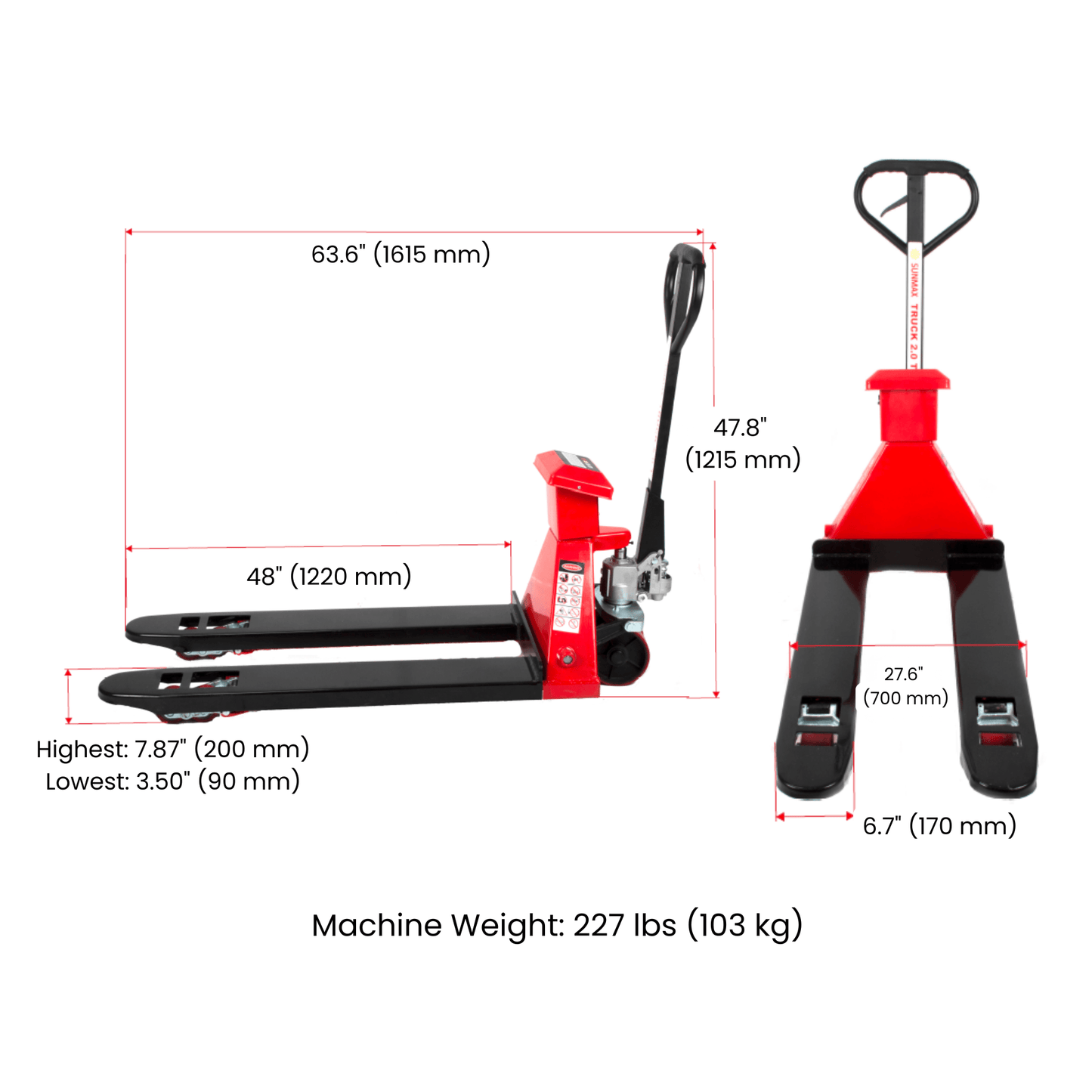 HD4400W Manual Pallet Jack with Scale, 27" W x 48" L Forks β 4,400 lb Capacity Warehouse Pallet Truck