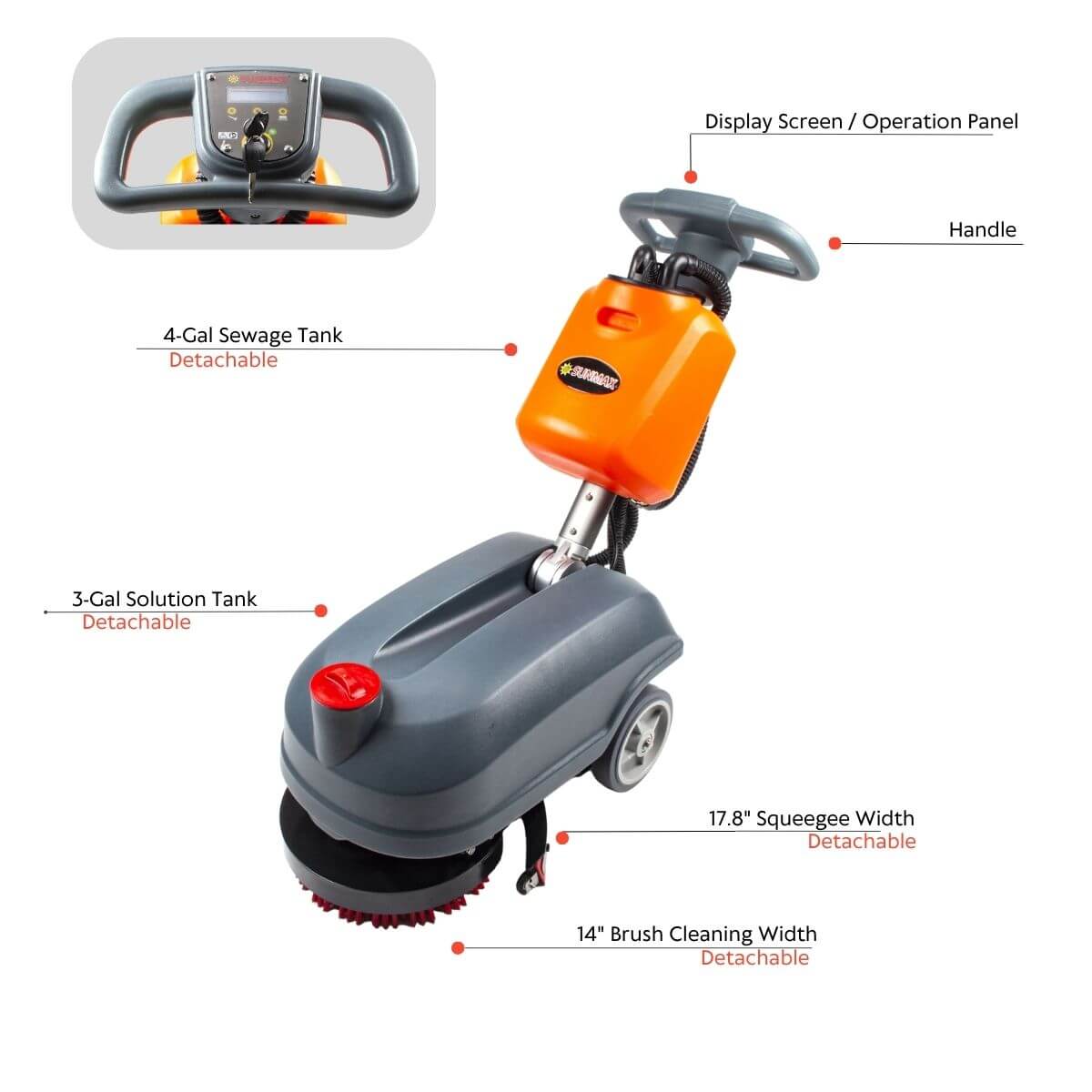 RT15+ 14" Walk-behind Floor Scrubber with Lithium Battery | SUNMAX