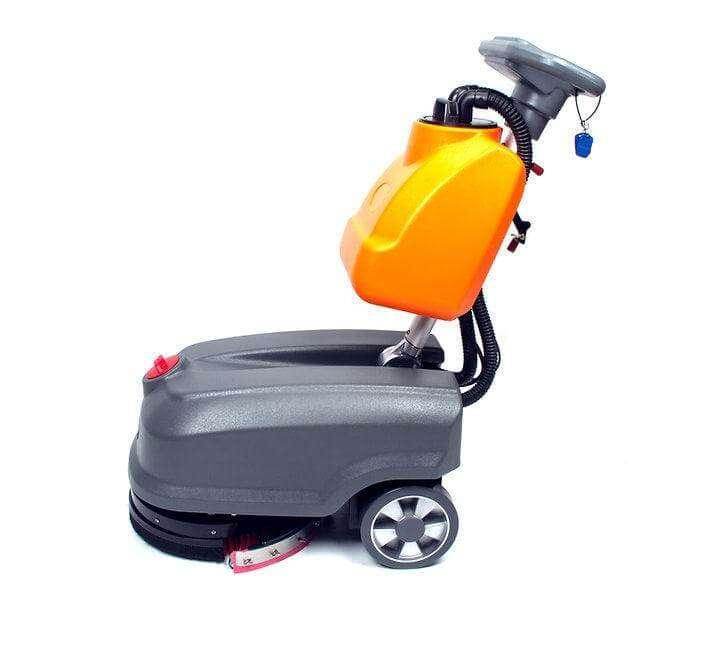 RT15 14-inch battery powered commercial floor scrubber with 4-gallon tank and 18-inch squeegee for efficient cleaning