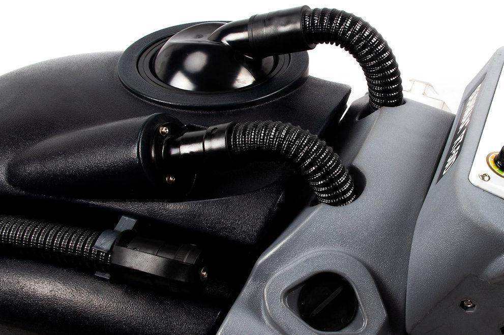 Close-up of RT50D Self-Propelled Floor Scrubber hoses and control panel detailing