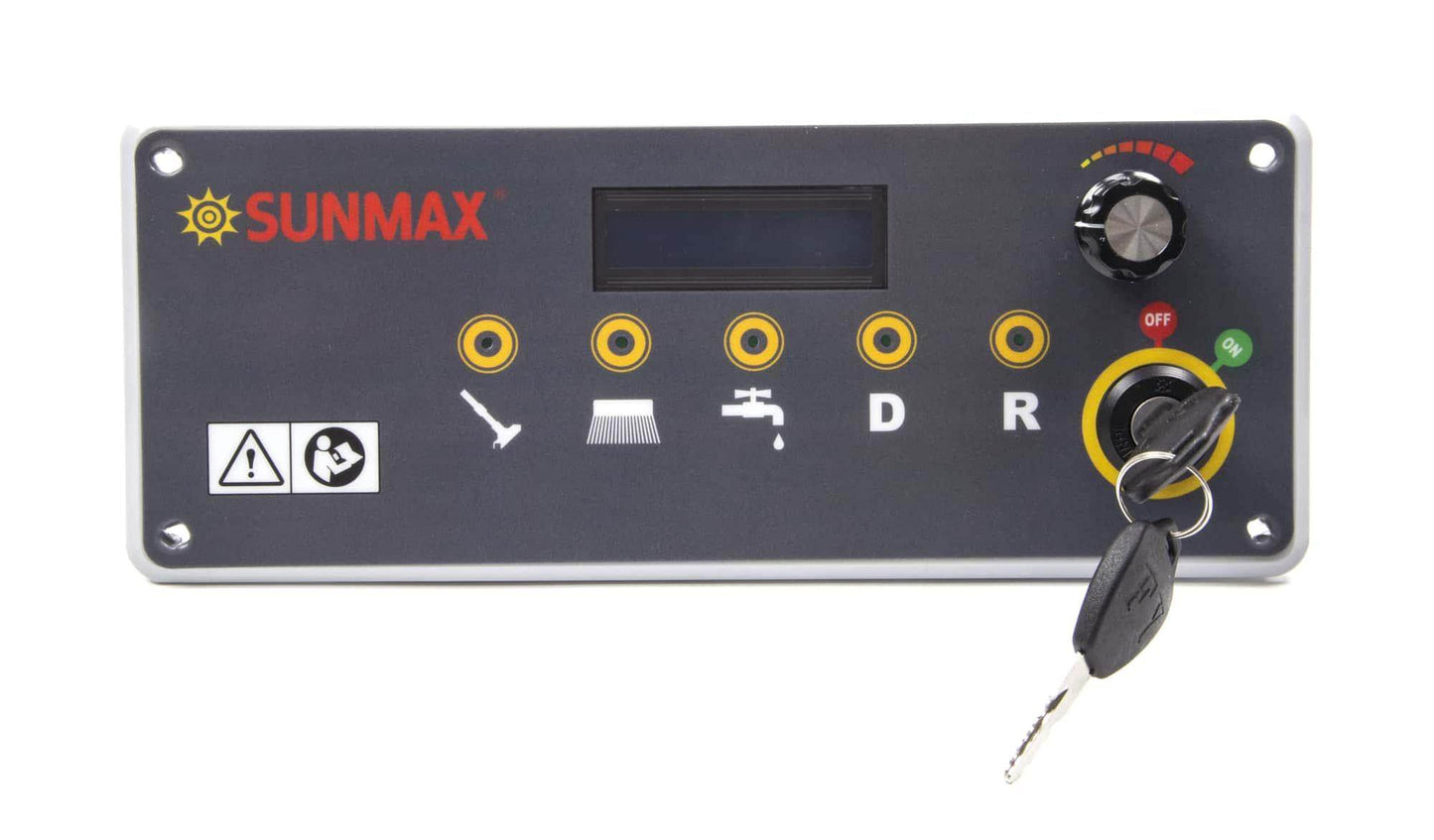 SUNMAX RT50D self-propelled floor scrubber control panel with key and operational icons