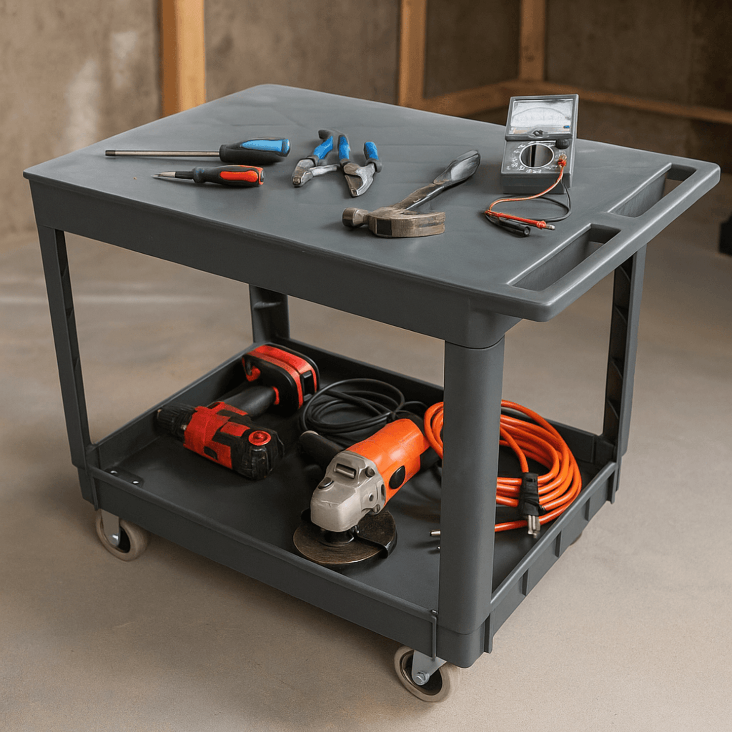 SC2500DP Heavy-Duty Utility Cart with Flat Top Shelf β 2-Tier Rolling Service Cart - SUNMAX