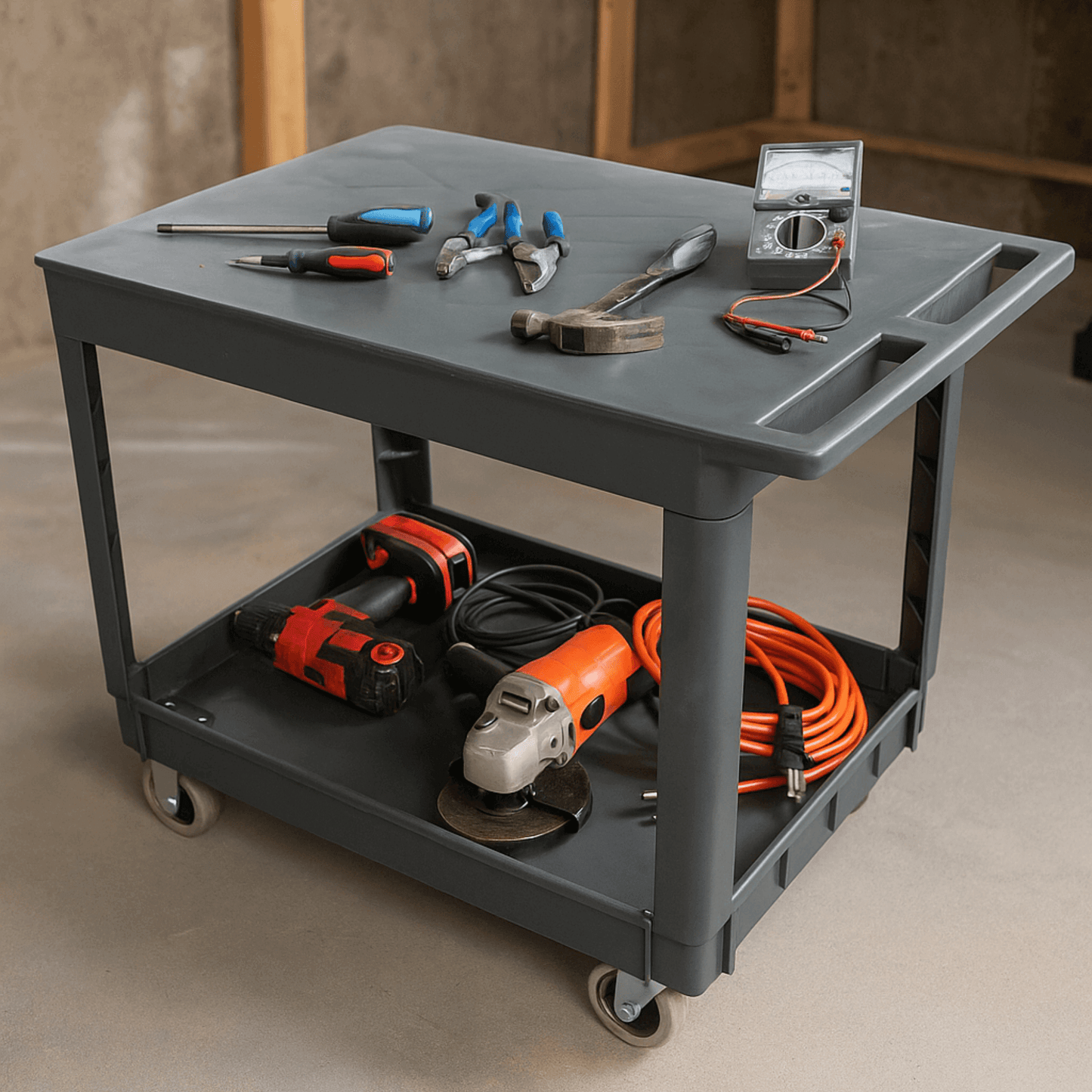 SC2500DP Heavy-Duty Utility Cart with Flat Top Shelf β 2-Tier Rolling Service Cart - SUNMAX