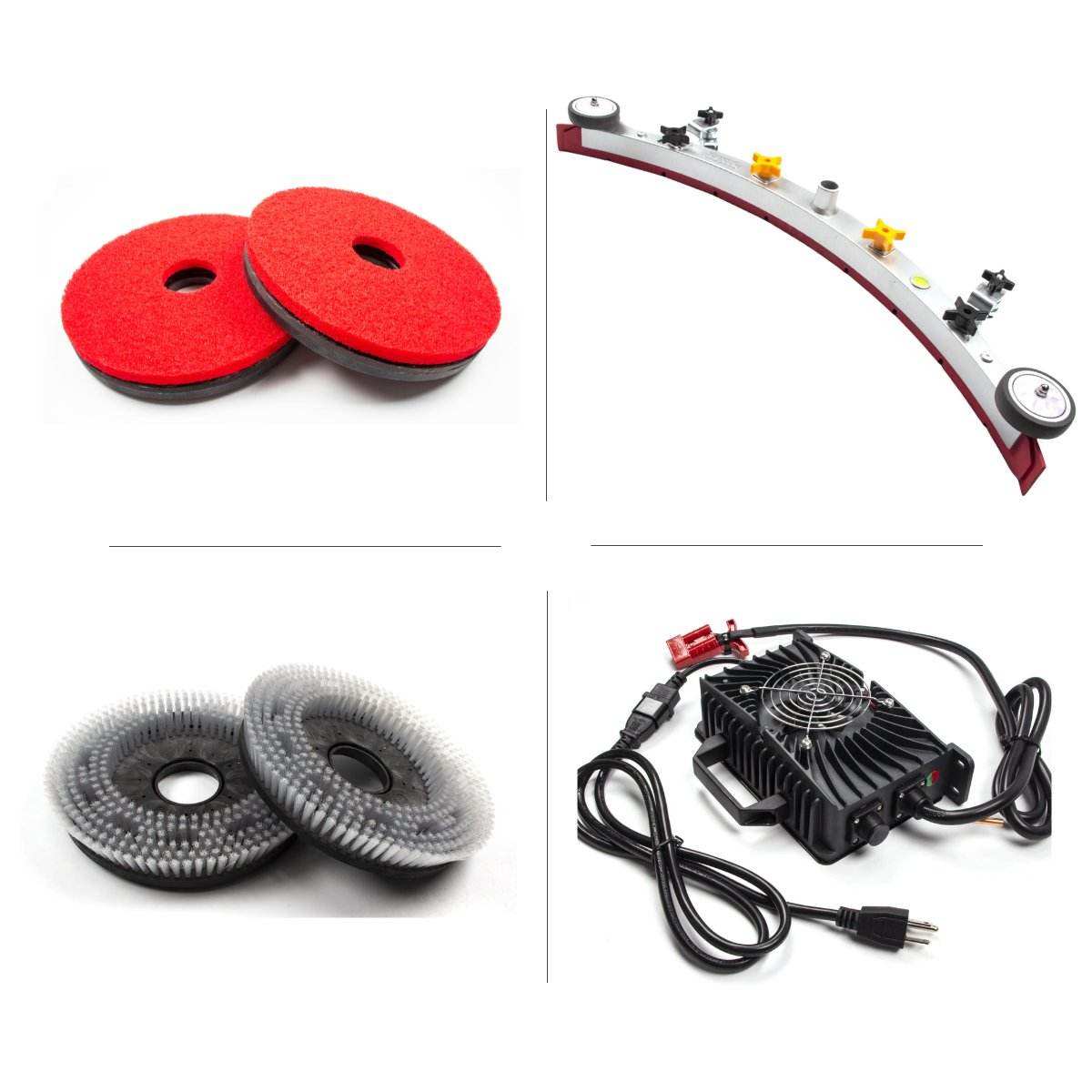 Replacement cleaning pads and charger accessories for SM860 34 inch ride-on floor scrubber machine