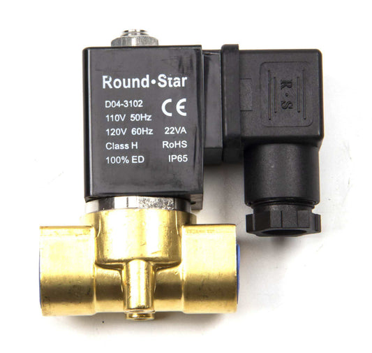 Solenoid valve model 2W-040-10N for SUNMAX RT50AC floor scrubber machine with 110V AC, 4mm orifice, G3/8" pipe size, and 0-8 bar pressure rating