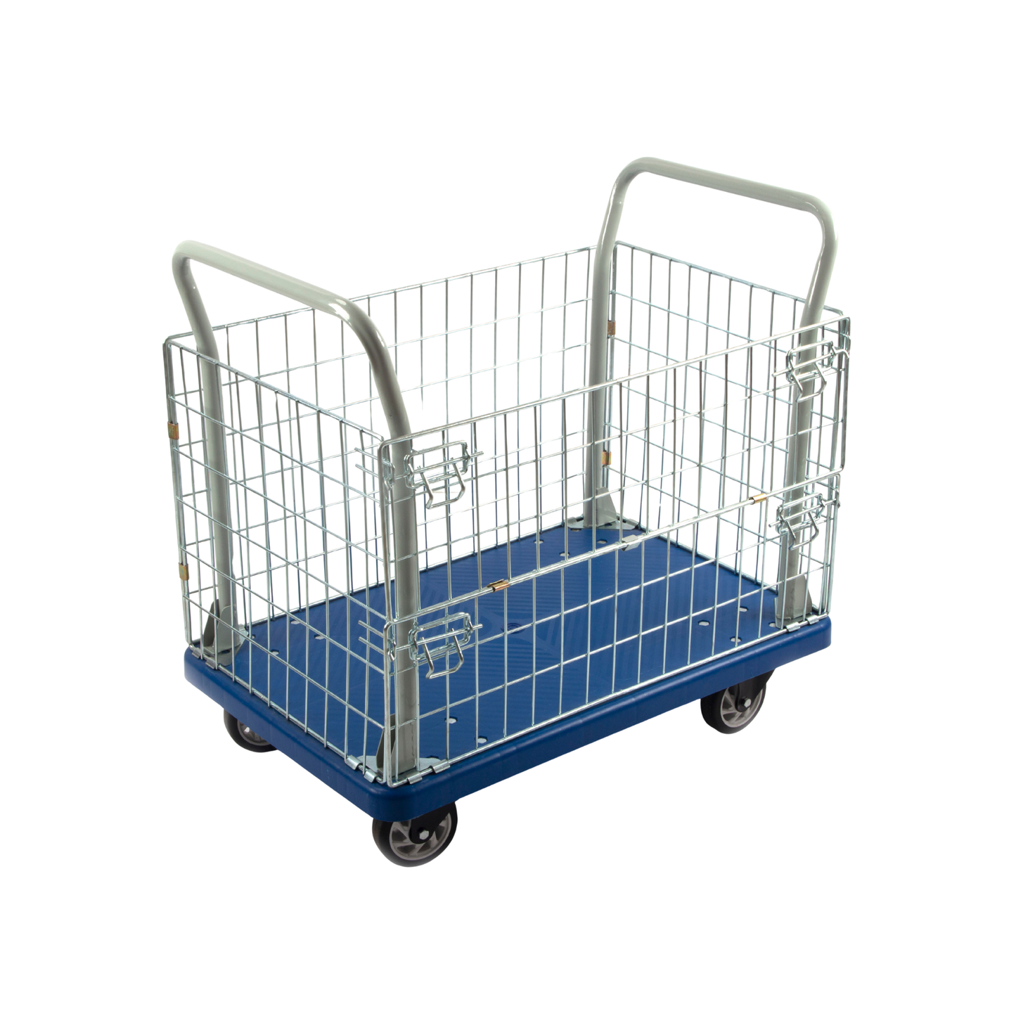 PH300PL Fence Platform Truck – 660 lb Capacity Warehouse Cart with Steel Fence, 5” Casters, Manual Material Handling