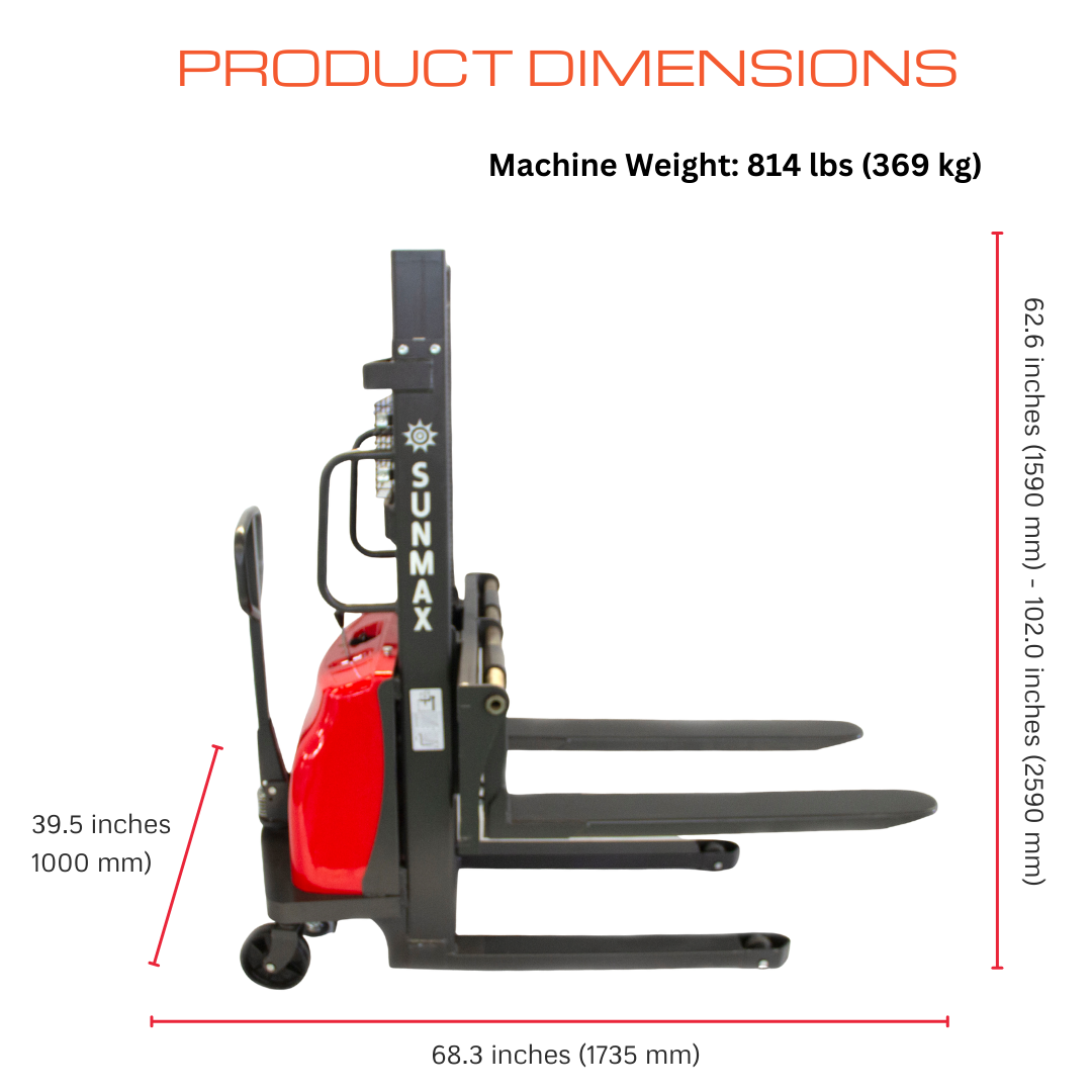 PS3300SE-2M Semi-Electric Pallet Stacker, 3300 lbs Capacity, 78" Lifting Height with Fixed Straddle Legs