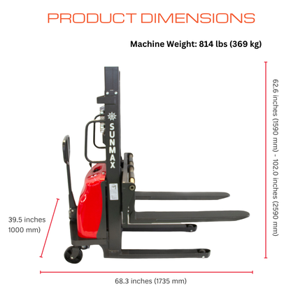 PS3300SE-2M Semi-Electric Pallet Stacker, 3300 lbs Capacity, 78" Lifting Height with Fixed Straddle Legs