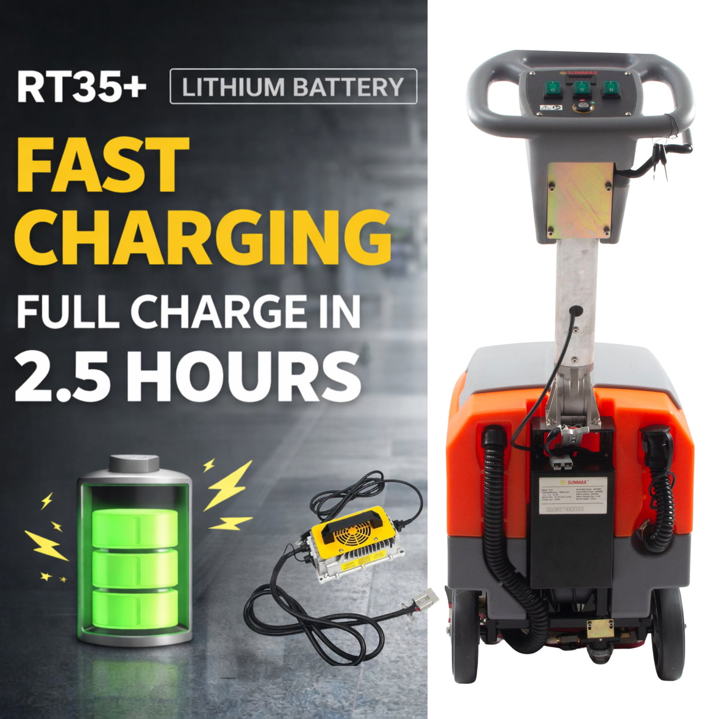 RT35 17" Walk Behind Floor Scrubber Machine, 19000 sqft/h, with Anti-Collision Wheel