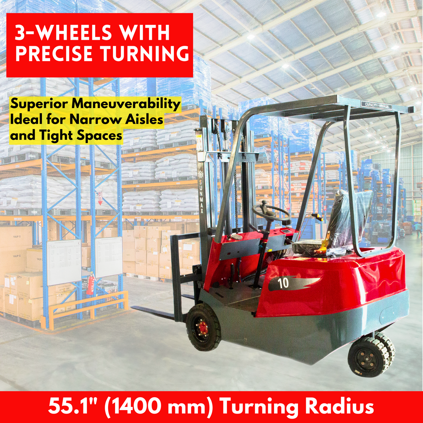 TF2000-8F 3-wheel Electric Forklift, Up to 2000 lbs Load Capacity, 78" Lifting Height