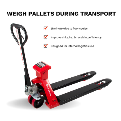 HD4400W Manual Pallet Jack with Scale, 27" W x 48" L Forks – 4,400 lb Capacity Warehouse Pallet Truck