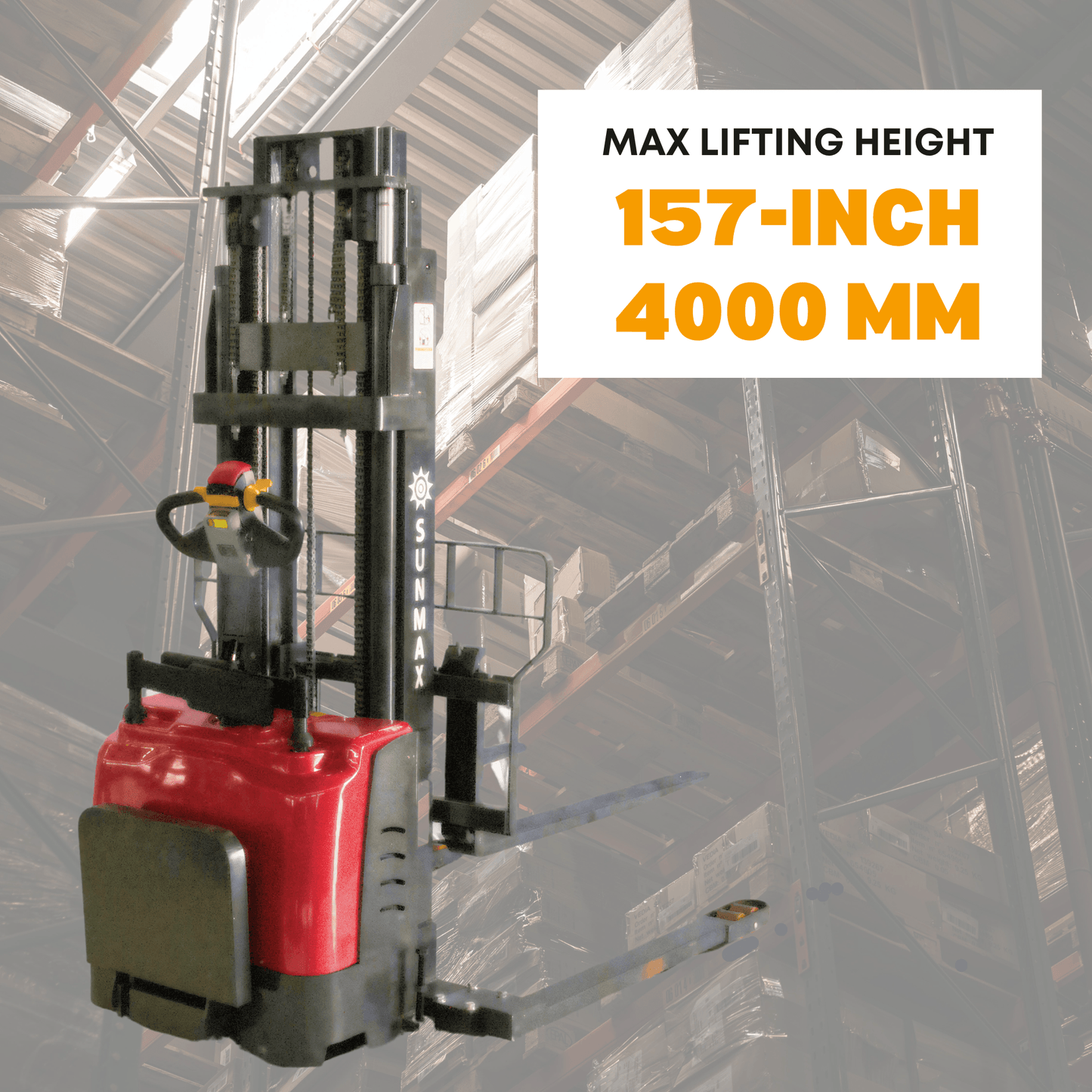 PS3300FE-4M Full Electric Pallet Stacker – 3300 lbs Capacity, 157" Lift Height, Adjustable Legs