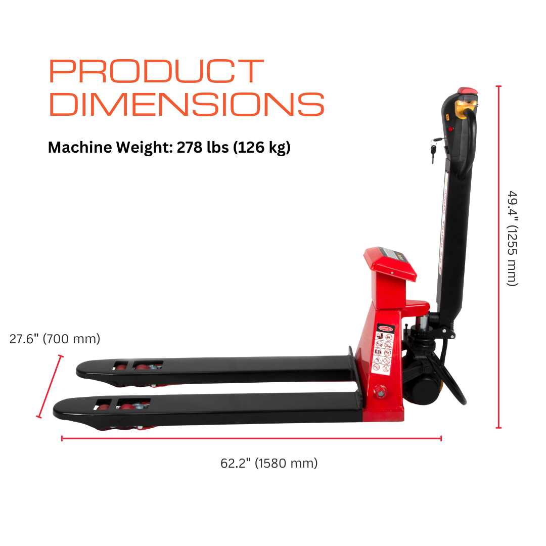 PT4400W Electric Pallet Jack with Built-in Scale, 4400 lbs Capacity, 48" x 27" Fork Size, Electric Brake