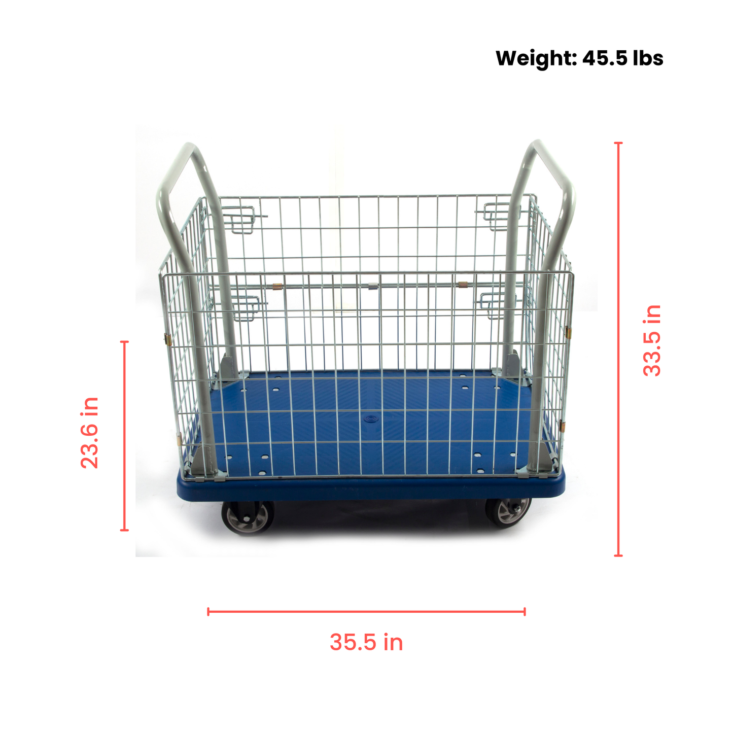 PH300PL Fence Platform Truck – 660 lb Capacity Warehouse Cart with Steel Fence, 5” Casters, Manual Material Handling