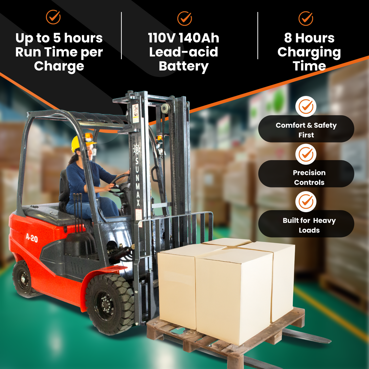 A-20 Electric Forklift – 4400 Lbs Load Capacity, 118" Lift Height, Compact & Efficient Design for Industrial Use
