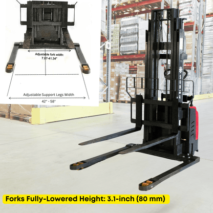 PS3300FE-4M Full Electric Pallet Stacker – 3300 lbs Capacity, 157" Lift Height, Adjustable Legs