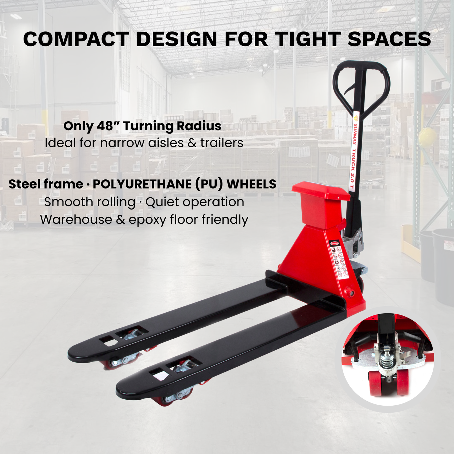 HD4400W Manual Pallet Jack with Scale, 27" W x 48" L Forks – 4,400 lb Capacity Warehouse Pallet Truck