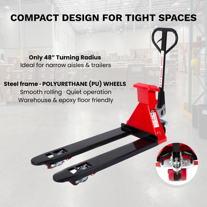 HD4400W Manual Pallet Jack with Scale, 27" W x 48" L Forks – 4,400 lb Capacity Warehouse Pallet Truck