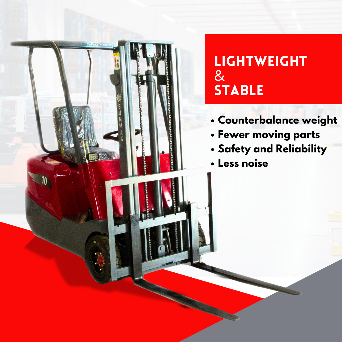 TF2000-8F 3-wheel Electric Forklift, Up to 2000 lbs Load Capacity, 78" Lifting Height