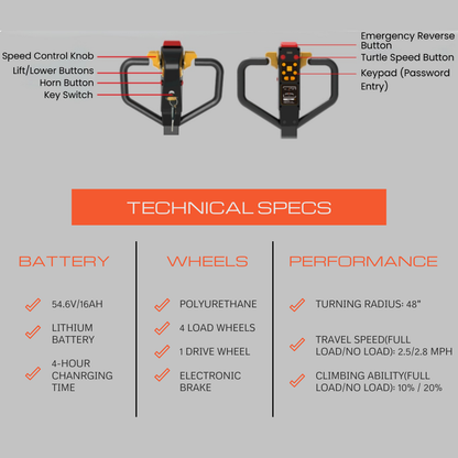PT4400W Electric Pallet Jack with Built-in Scale, 4400 lbs Capacity, 48" x 27" Fork Size, Electric Brake