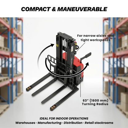 PS3300FEAS-3M Fully Electric Pallet Stacker – 3300 lb Capacity, 118” Lift Height, Adjustable Straddle Legs, Walk-Behind Warehouse Stacker