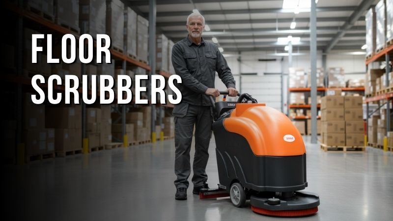 Shop walk-behind and ride-on floor scrubbers tailored for warehouses, schools, and hospitals