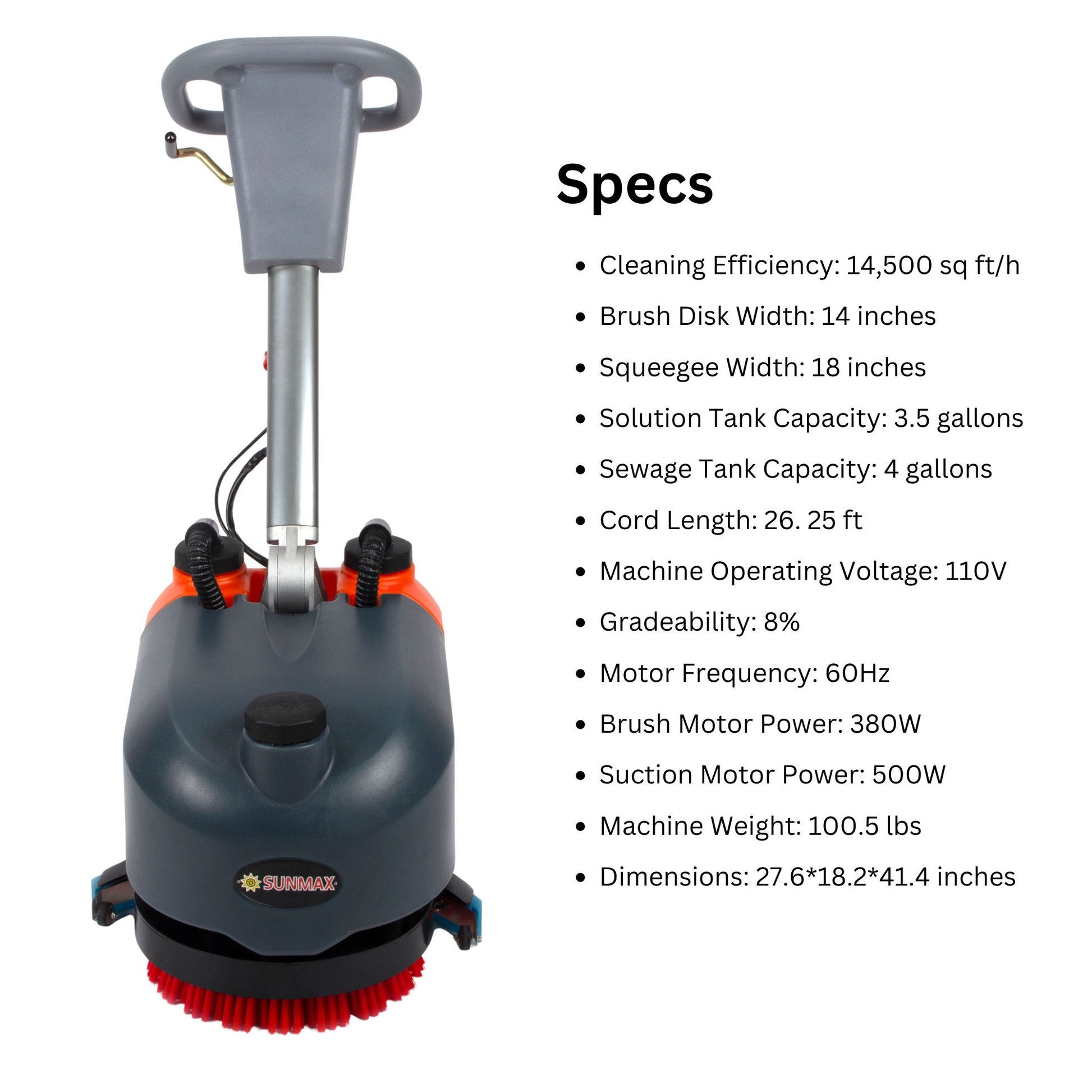 RT15AC 14" Corded Walk-Behind Floor Scrubber Specs