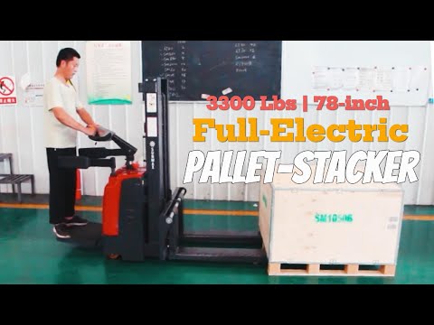 PS3300FE-2M Full-Electric Pallet Stacker, 3300 lbs Capacity, 78" Lifting Height with Fixed Straddle Legs