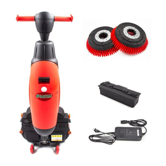 SM430 17" Walk - behind Floor Scrubber Machine, 360 Degree Rotating Head, 10000 sqft/h, Cordless Rechargeable Lithium Battery - SUNMAXSANITMAXCleaning Machine